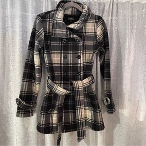 Coat Black Cream Plaid Soft Felt size S